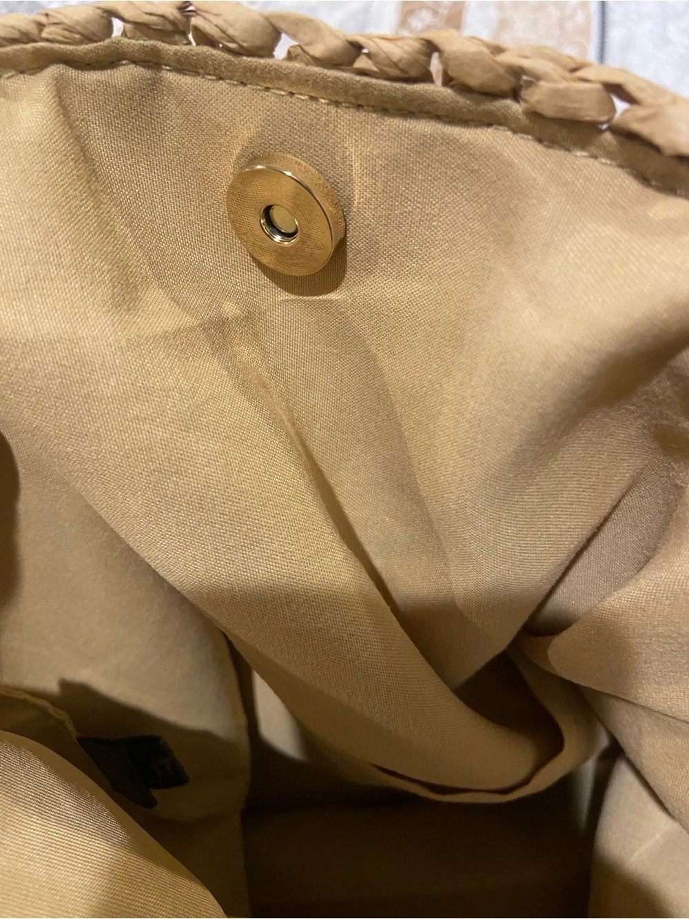 Natural Raffia Drawstring Tote with Gold Logo - Picture 6 of 7